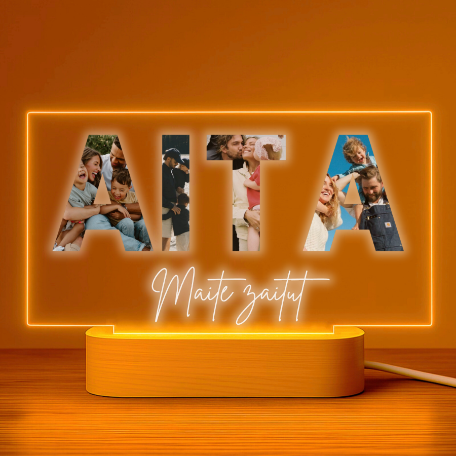 Lámpara personalizada  AITA con 4 fotos y texto sobre metacrilato premium