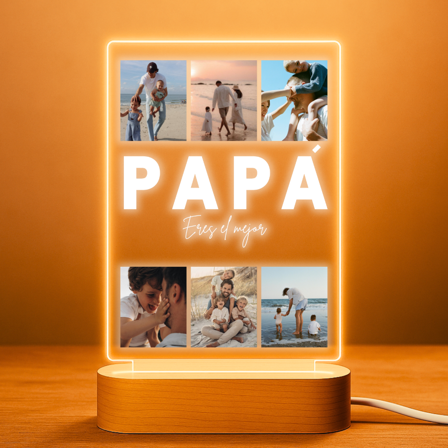Lámpara personalizada PAPÁ con 6 fotos sobre metacrilato premium