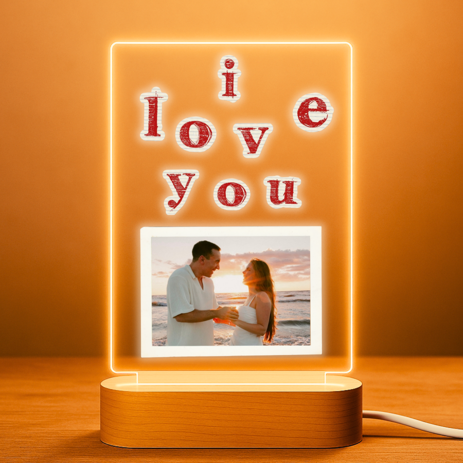 Lámpara personalizada I love you con  foto sobre metacrilato premium