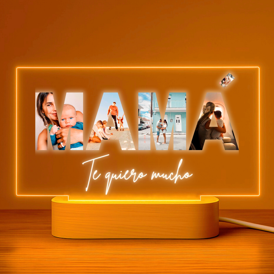 Lámpara personalizada para mamá con 5 fotos y mensaje Te quiero mucho