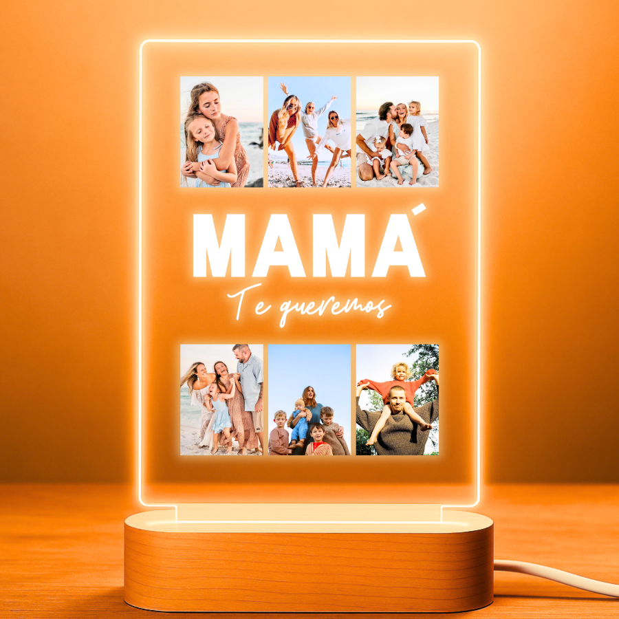 Lámpara personalizada para mamá con 6 fotos y mensaje Te queremos