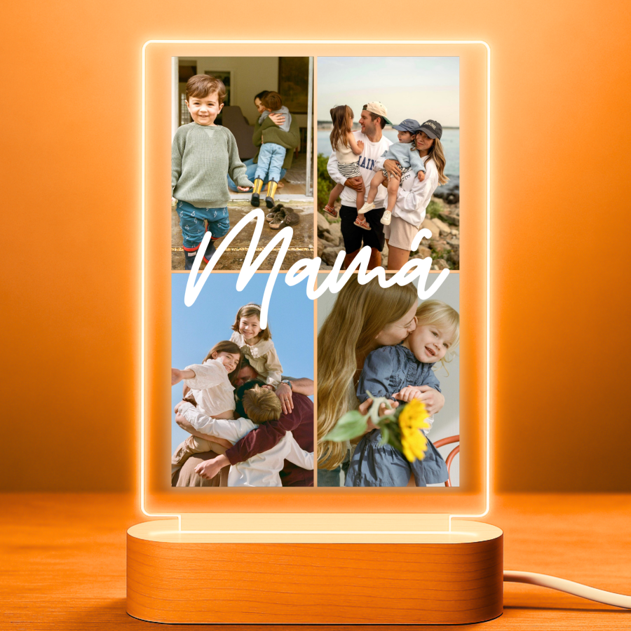 Lámpara personalizada para mamá con collage de 4 fotos, regalo para el Día de la Madre,cumpleaños o Navidad