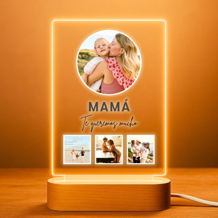 Lámpara personalizada para mamá con foto circular, 3 fotos y dedicatoria
