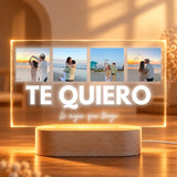 Candeeiro de texto personalizável com 4 fotos acima