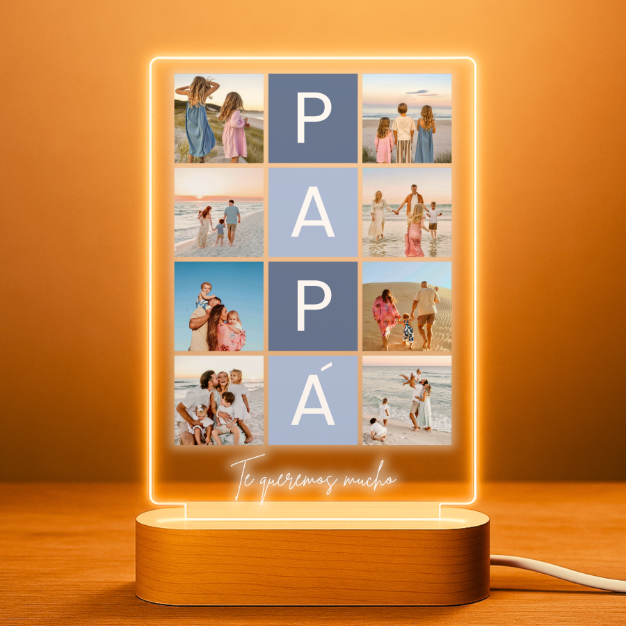 Lámpara personalizada PAPÁ cuadrícula con 8 fotos sobre metacrilato premium
