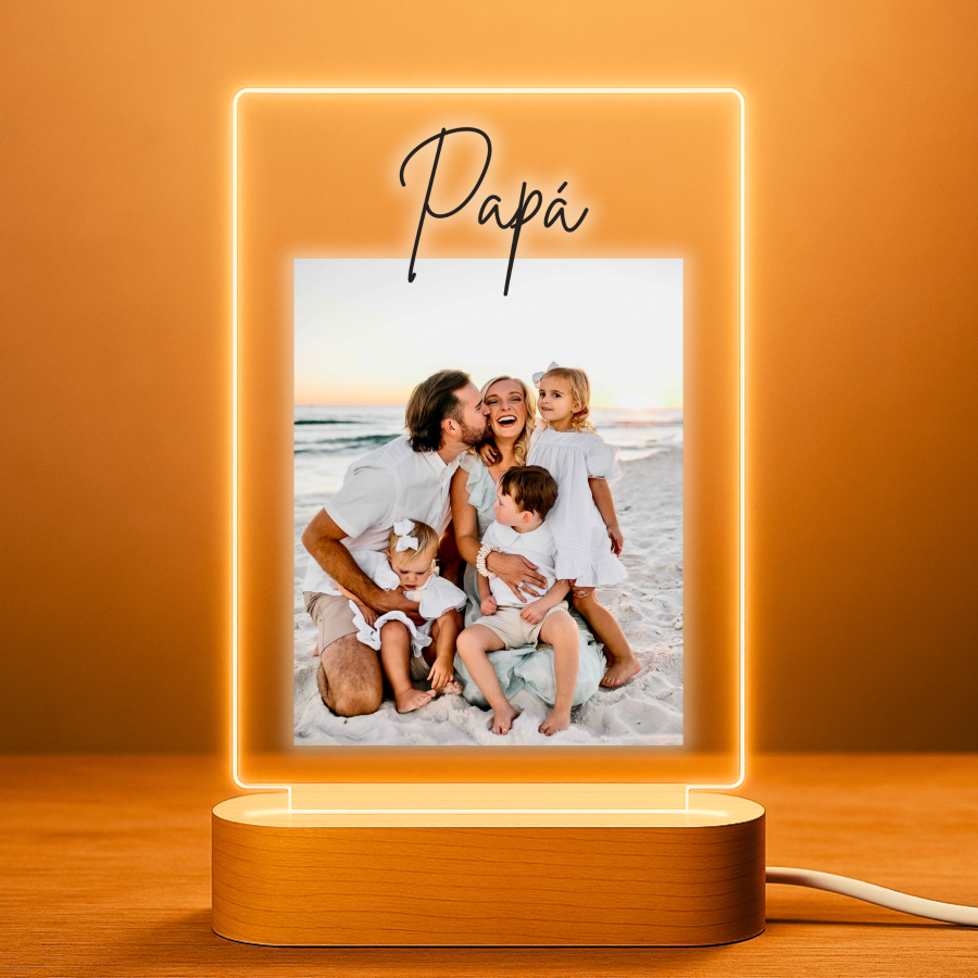 Lámpara personalizada papá con fotos sobre metacrilato premium