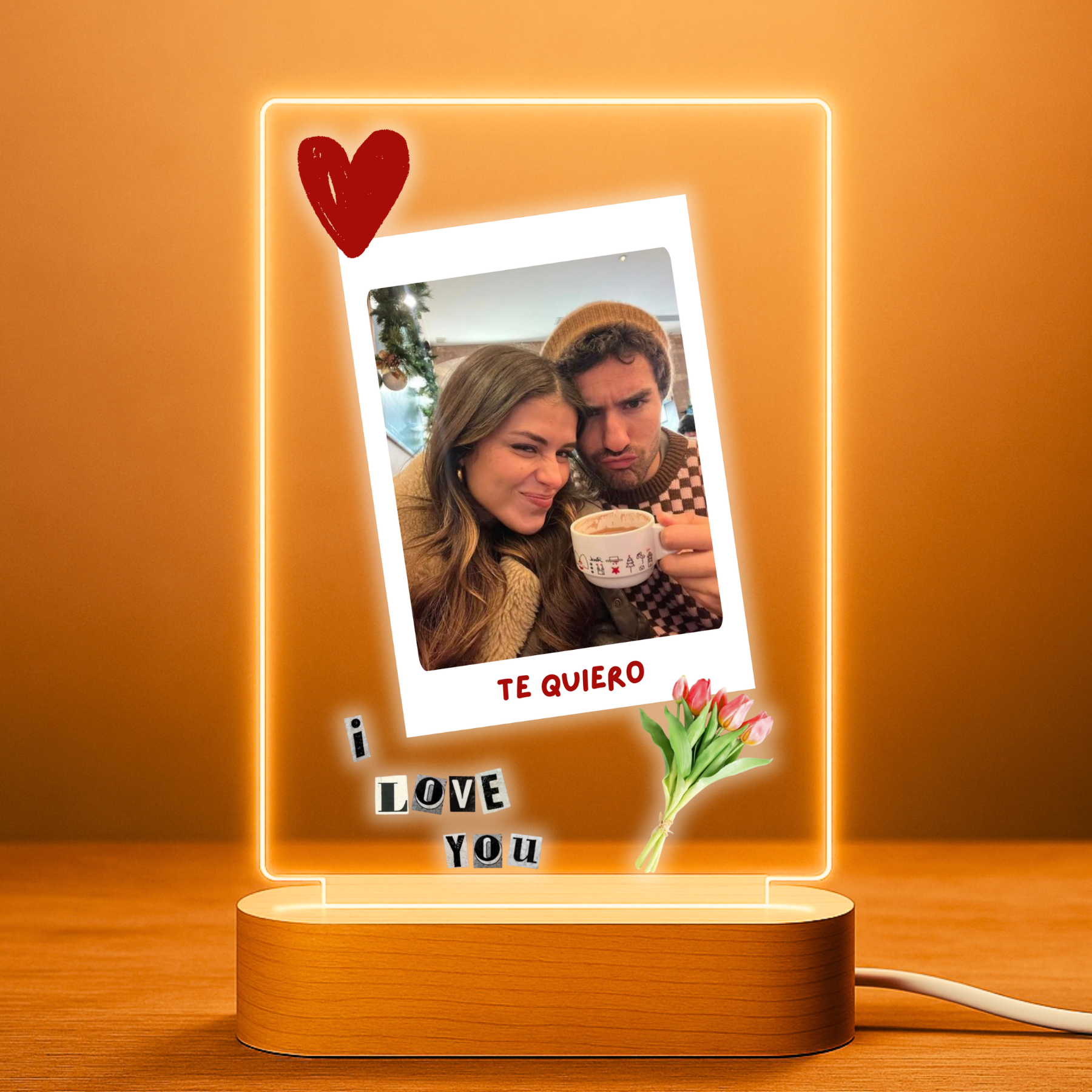  Lámpara personalizada te quiero con foto sobre metacrilato premium
