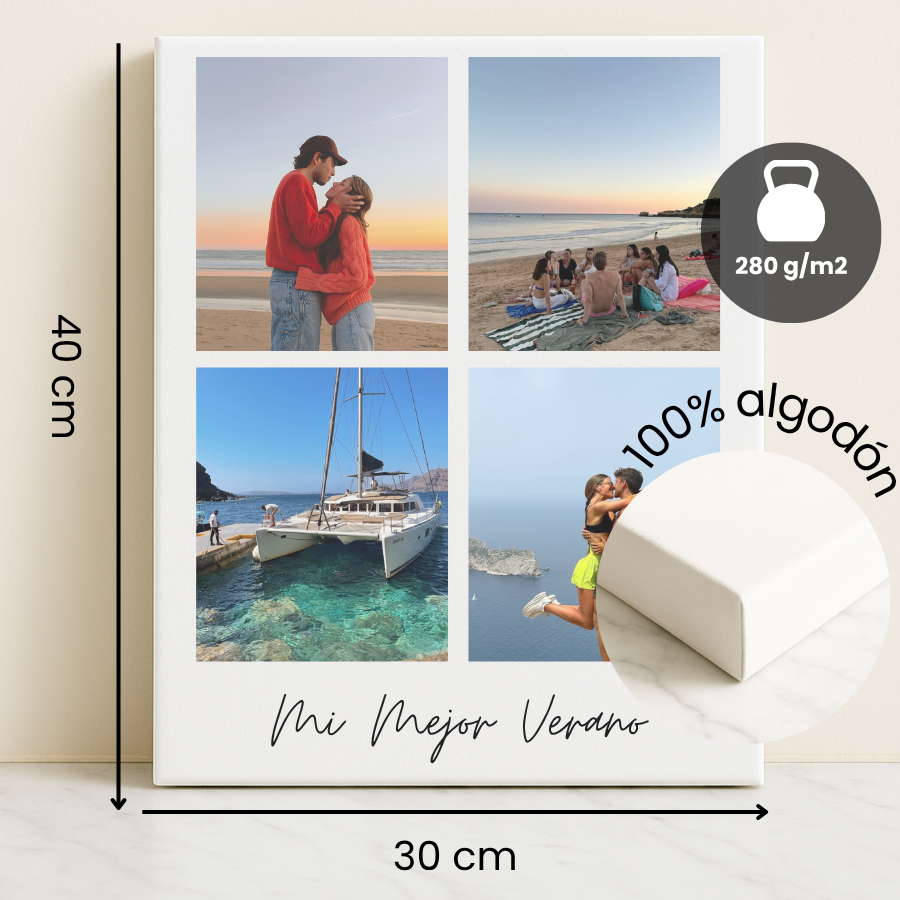 lienzo 4 fotos personalizado vacaciones, regalo ideal para recuerdos, regalo original, regalo personalizado.