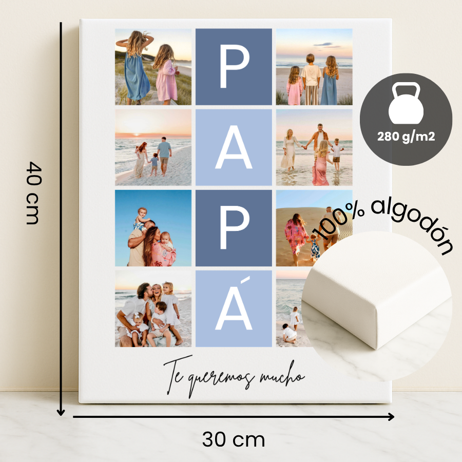 lienzo con ocho fotos personalizado, ideal regalo para papá, especial día del padre o cumpleaños