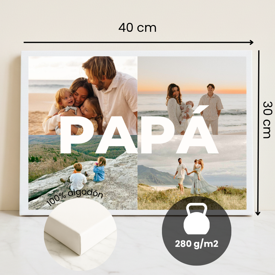 lienzo personalizado par papá 4 fotos, regalo ideal para padres, regalo día del padre, regalo original cumpleaños.