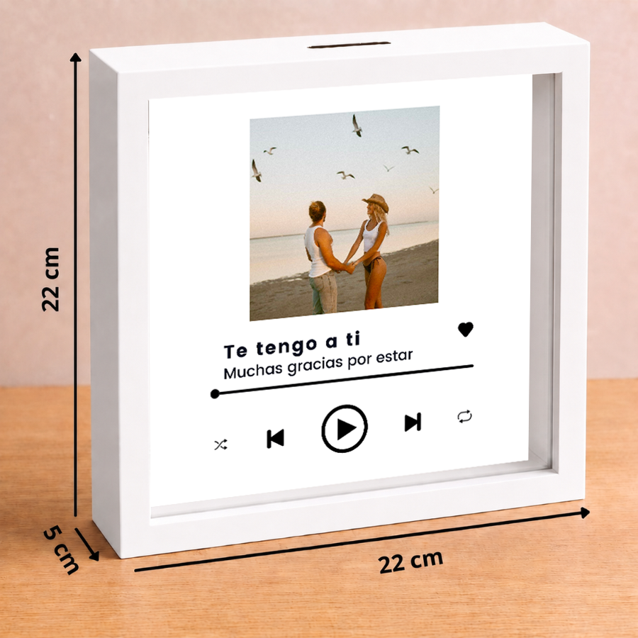 Medidas de hucha personalizada con foto y diseño de canción
