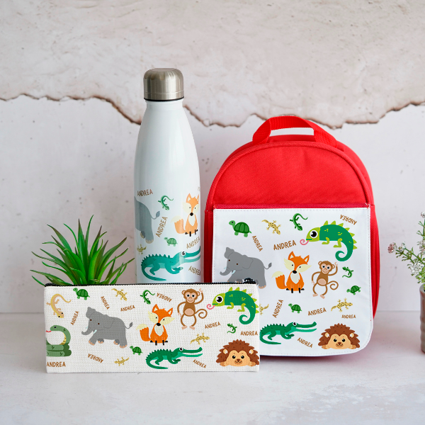 pack vuelta al cole personalizado con nombre y animales