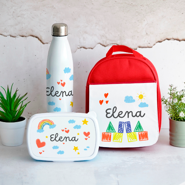 pack merienda vuelta al cole personalizado con nombre y dibujos