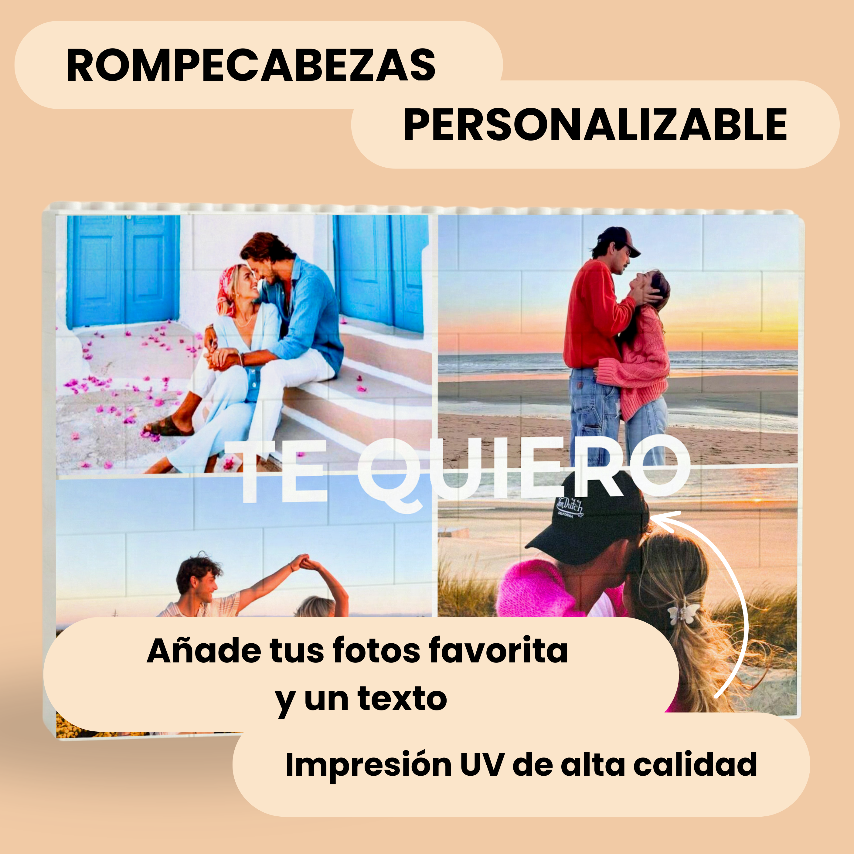 Puzzle con cuatro fotos y texto