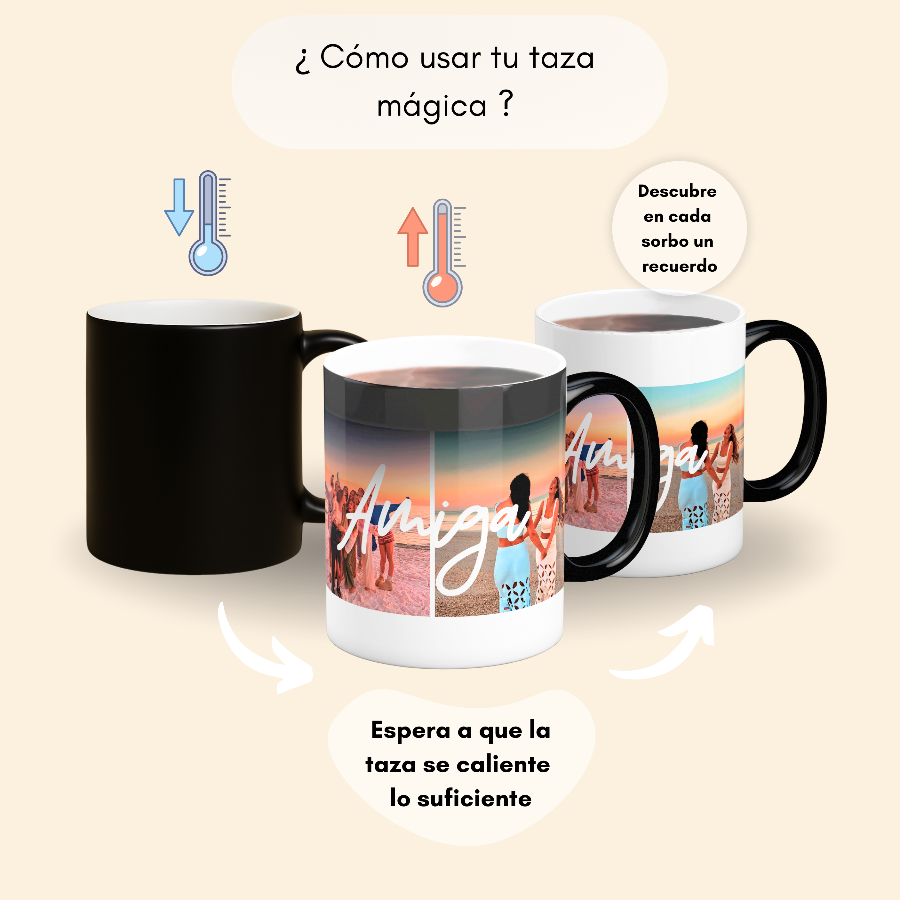 Taza mágica✨  AMIGA con dos fotos, ¿Buscas un regalo original para tu amiga ? 🎁 Descubre nuestras tazas personalizadas para tu persona favorita: especiales, emotivas y listas en 48h. ¡Enamorarás! 