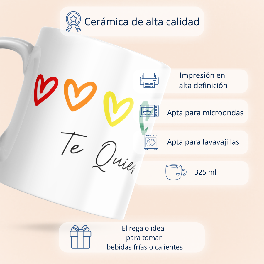 Celebra el amor, la diversidad y el orgullo con una taza llena de color y significado. Su diseño con corazones LGTBI la convierte en un regalo original para parejas, amigos o para disfrutar cada día con un detalle que habla de ti.