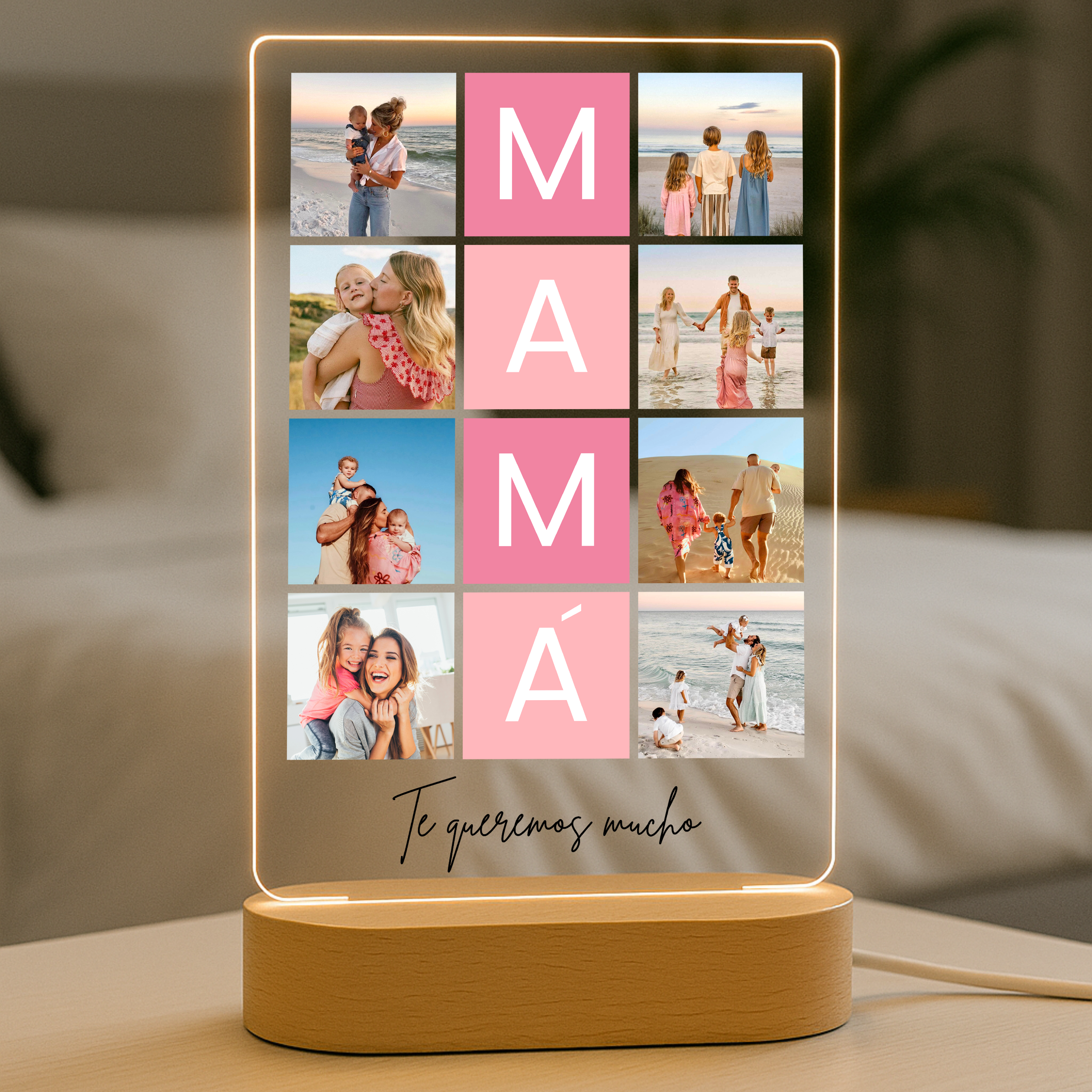 Lámpara MAMÁ 8 Fotos estilo cuadrícula con mensaje